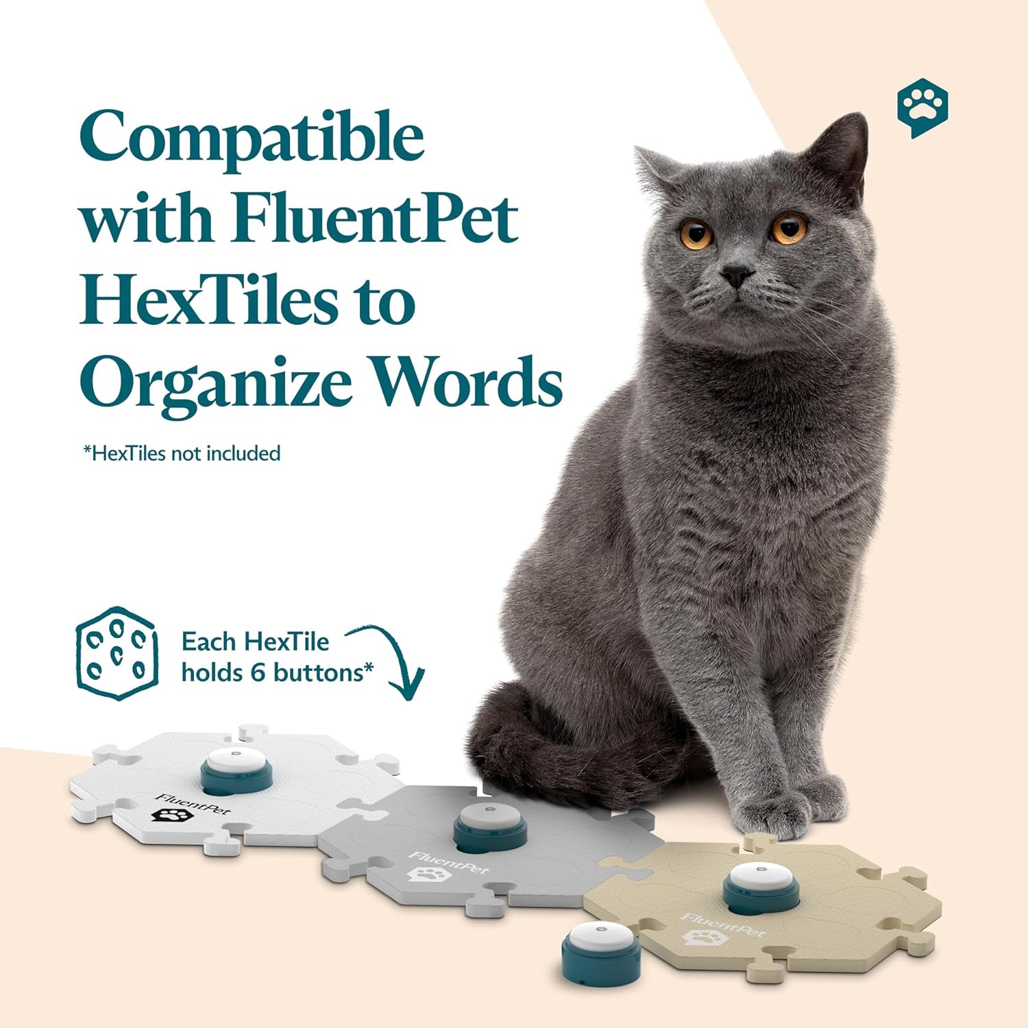 Basic Buttons Expansion 4-Pack | Talking Buttons for Communication with Batteries Included | Recordable and Easy-To-Press for Dogs/Cats | Compact Design | Hextiles Required (Sold Separately)