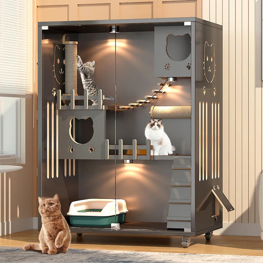  🏰 Desara "Feline Versailles Catio Villa" – Luxury Enclosed Cat Mansion w/ Mood Lighting & Sisal Scratching Palace (For 2 Spoiled Cats)